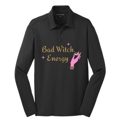 Bad Witch Energy Eyeball Spooky Halloween Vibes Gift Silk Touch Performance Long Sleeve Polo