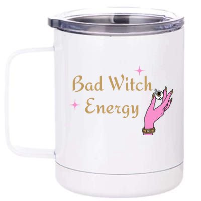 Bad Witch Energy Eyeball Spooky Halloween Vibes Gift 12 oz Stainless Steel Tumbler Cup