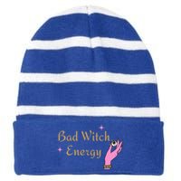 Bad Witch Energy Halloween Gift Striped Beanie with Solid Band