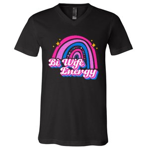 Bi Wife Energy Bisexual Pride Bisexual Flag LGBTQ Support V-Neck T-Shirt