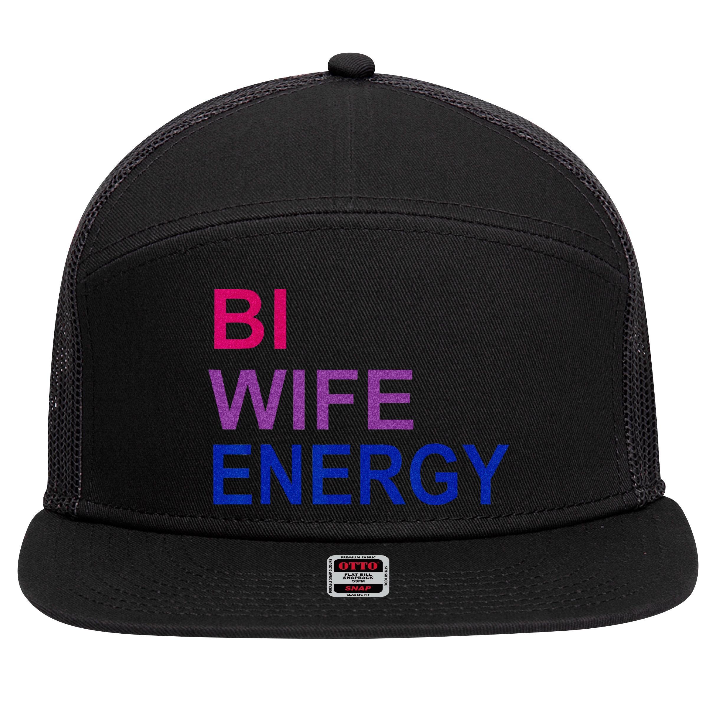 Bi Wife Energy Bisexual Bi Pride 7 Panel Mesh Trucker Snapback Hat