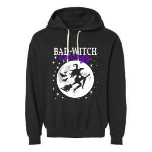 Bad Witch Energy Magic Moon And Stars And Bats Halloween Funny Gift Garment-Dyed Fleece Hoodie