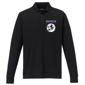 Bad Witch Energy Magic Moon And Stars And Bats Halloween Funny Gift Performance Long Sleeve Polo