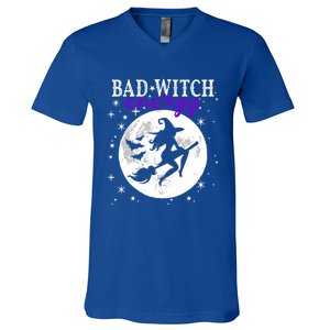 Bad Witch Energy Magic Moon And Stars And Bats Halloween Funny Gift V-Neck T-Shirt