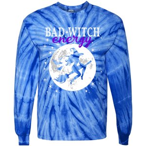 Bad Witch Energy Magic Moon And Stars And Bats Halloween Funny Gift Tie-Dye Long Sleeve Shirt