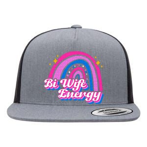 Bi Wife Energy Bisexual Pride Bisexual Flag LGBTQ Support Flat Bill Trucker Hat