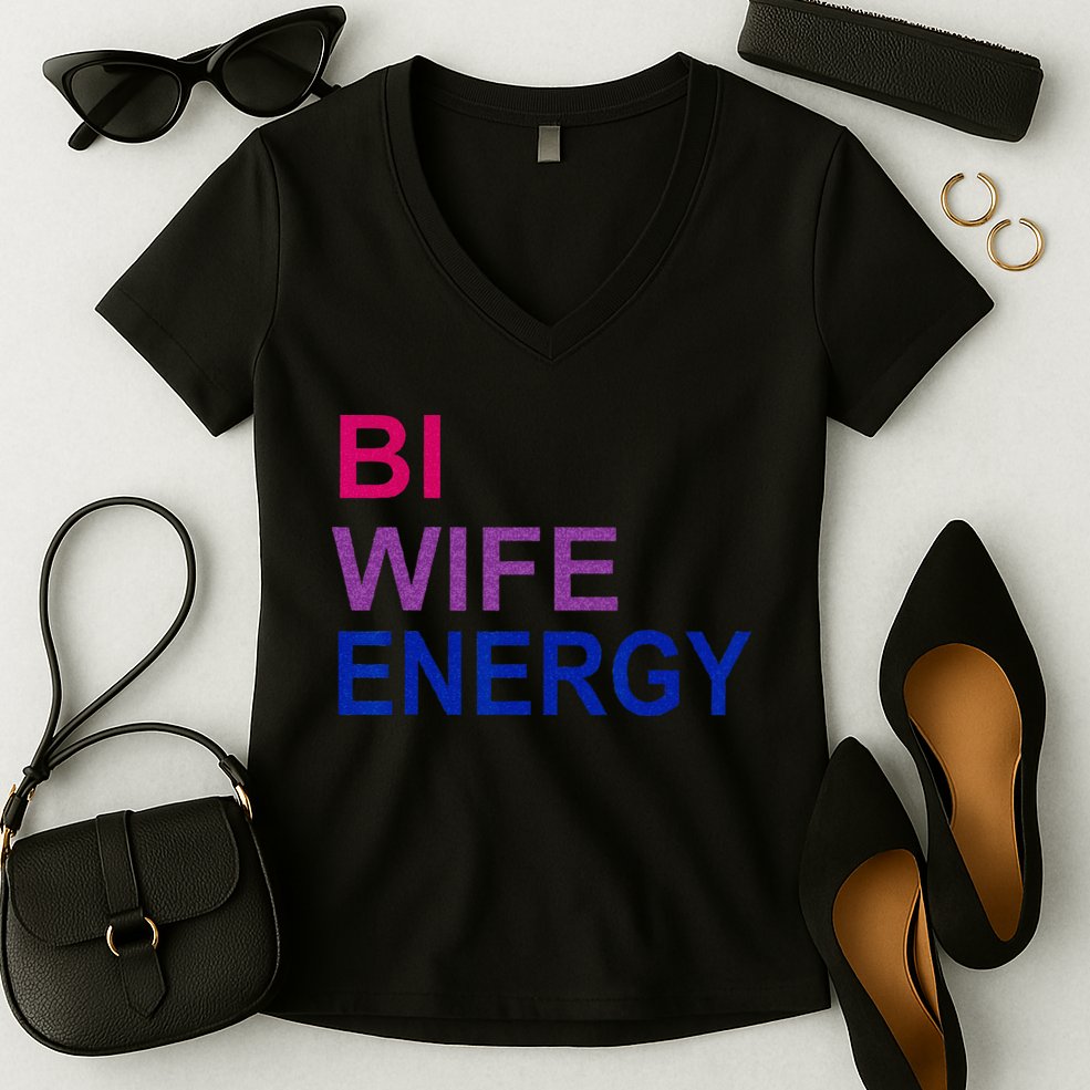 Bi Wife Energy Bisexual Bi Pride Women's V-Neck T-Shirt