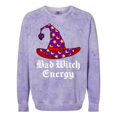 Bad Witch Energy Salem Witches Hat Halloween Spells Potions Cool Gift Colorblast Crewneck Sweatshirt