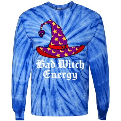 Bad Witch Energy Salem Witches Hat Halloween Spells Potions Cool Gift Tie-Dye Long Sleeve Shirt