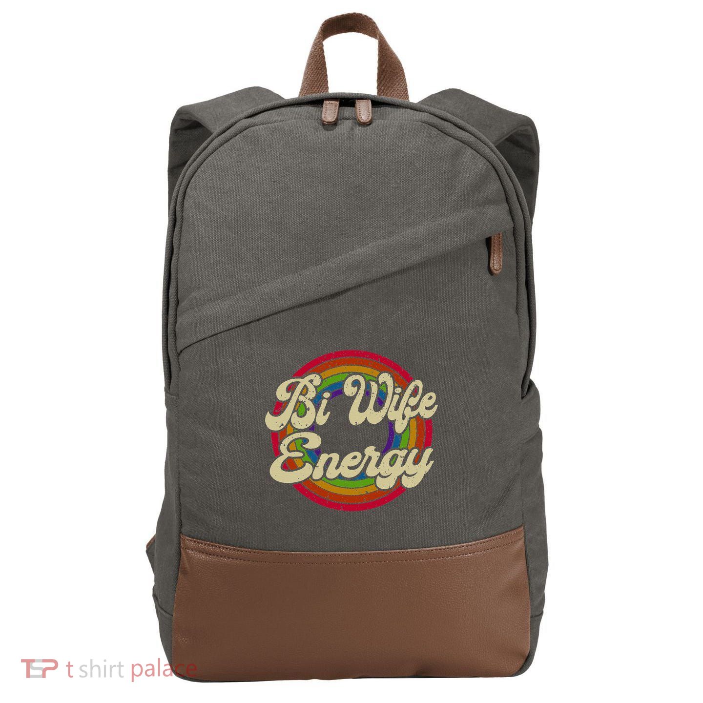 Bi Wife Energy LGBTQ Retro Vintage Cotton Canvas Backpack