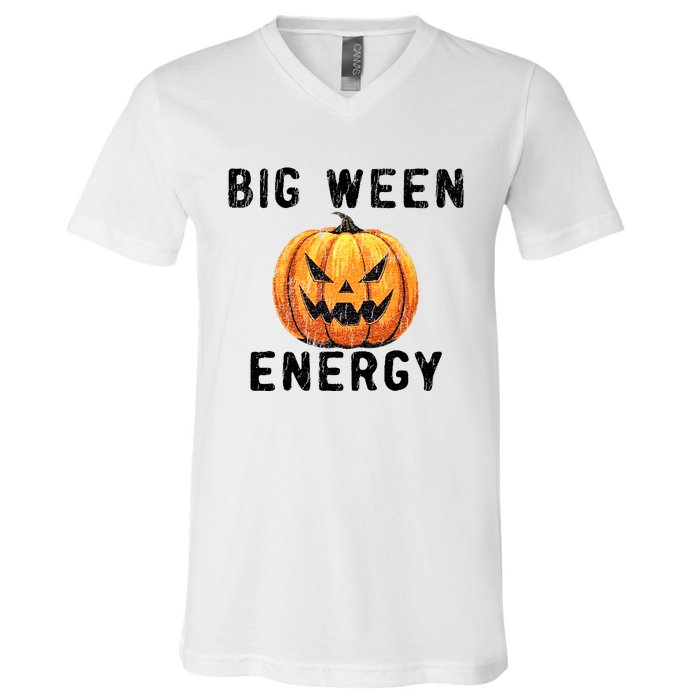 Big Ween Energy Spooky Pumpkin Face Halloween V-Neck T-Shirt