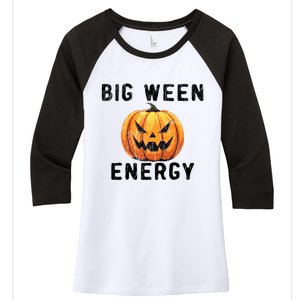 Big Ween Energy Spooky Pumpkin Face Halloween Women's Tri-Blend 3/4-Sleeve Raglan Shirt