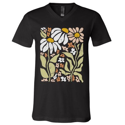 Boho Wildflowers Floral Nature Flower V-Neck T-Shirt