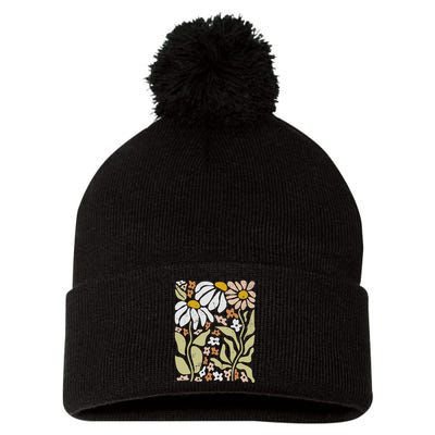 Boho Wildflowers Floral Nature Flower Pom Pom 12in Knit Beanie