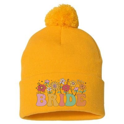 Bride Wildflower Floral Bridal Party Wedding Bachelorette Pom Pom 12in Knit Beanie