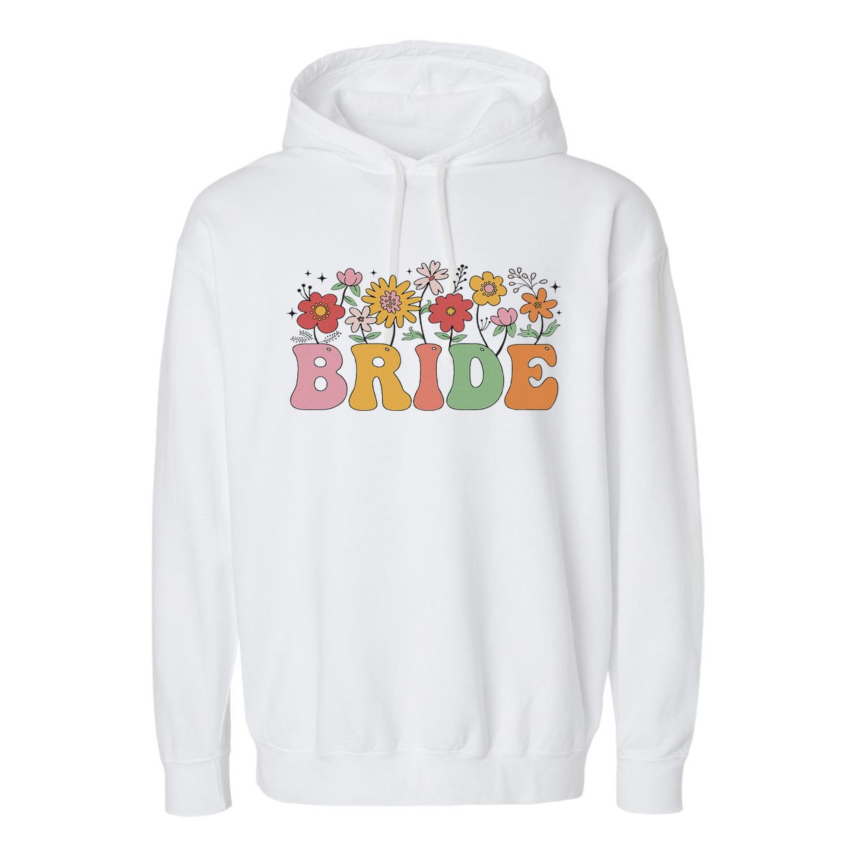Bride Wildflower Floral Bridal Party Wedding Bachelorette Garment-Dyed Fleece Hoodie