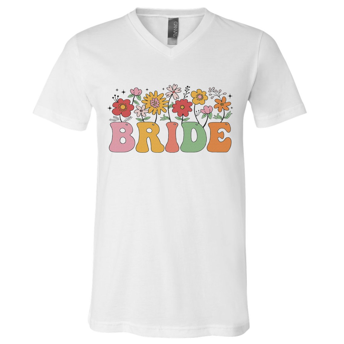 Bride Wildflower Floral Bridal Party Wedding Bachelorette V-Neck T-Shirt