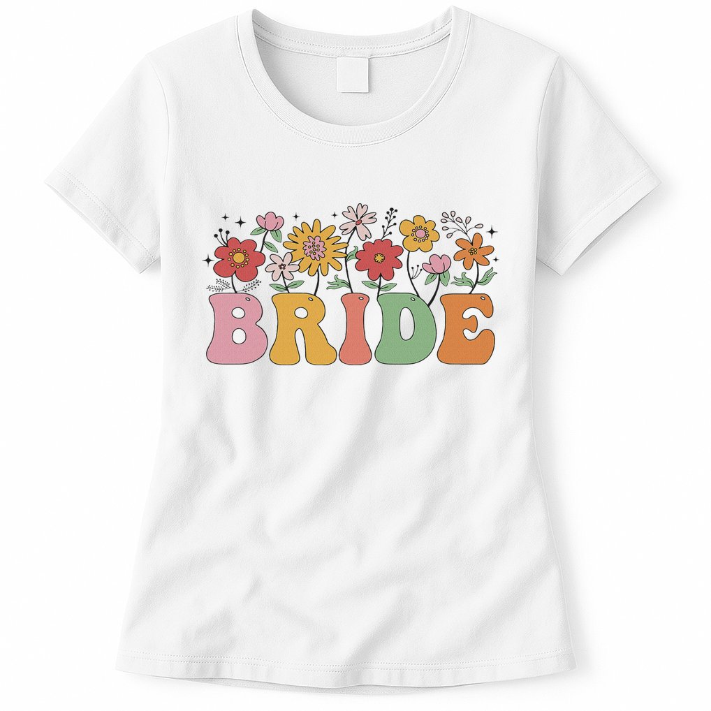 Bride Wildflower Floral Bridal Party Wedding Bachelorette Womens T-Shirt