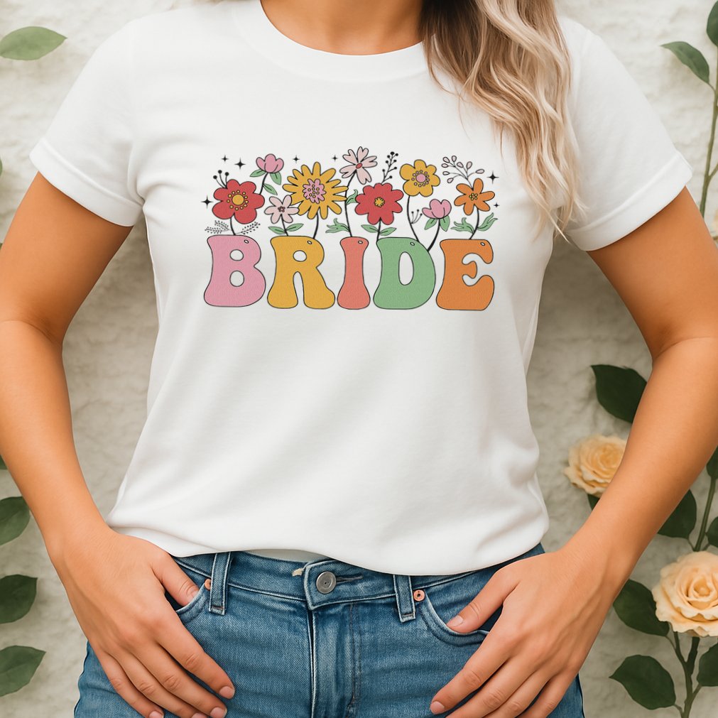 Bride Wildflower Floral Bridal Party Wedding Bachelorette Womens T-Shirt