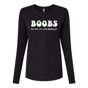 Boobs Worth Fighting For Cute Gift Funny Breast Cancer Awareness Gift Womens Cotton Relaxed Long Sleeve T-Shirt