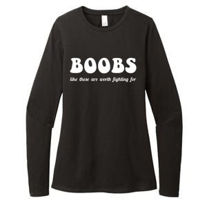 Boobs Worth Fighting For Cute Gift Funny Breast Cancer Awareness Gift Womens CVC Long Sleeve Shirt