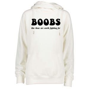 Boobs Worth Fighting For Cute Gift Funny Breast Cancer Awareness Gift Womens Funnel Neck Pullover Hood