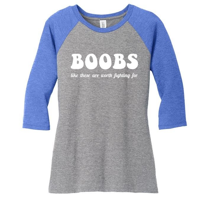 Boobs Worth Fighting For Cute Gift Funny Breast Cancer Awareness Gift Women's Tri-Blend 3/4-Sleeve Raglan Shirt