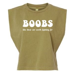 Boobs Worth Fighting For Cute Gift Funny Breast Cancer Awareness Gift Garment-Dyed Women's Muscle Tee