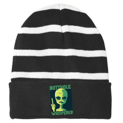 Butthole Whisperer Funny Aliens Sarcastic Adult Humour Striped Beanie with Solid Band