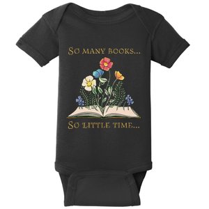 Book With Flower So Many Books Little Time Love To Read Baby Bodysuit