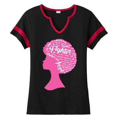 Black Woman Fighter Support Breast Cancer Ladies Halftime Notch Neck Tee