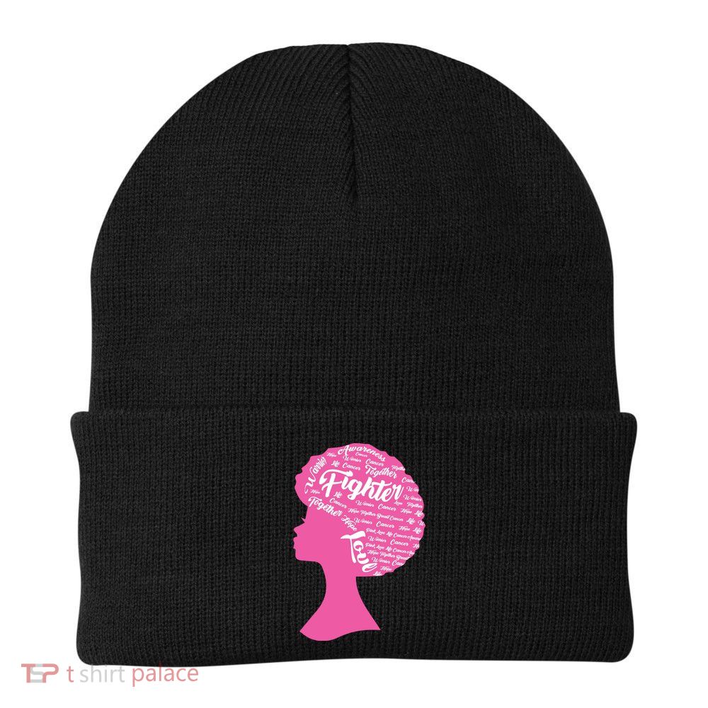Black Woman Fighter Support Breast Cancer Beanie