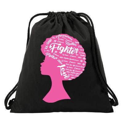 Black Woman Fighter Support Breast Cancer Drawstring Bag