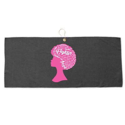 Black Woman Fighter Support Breast Cancer Large Microfiber Waffle Golf Towel