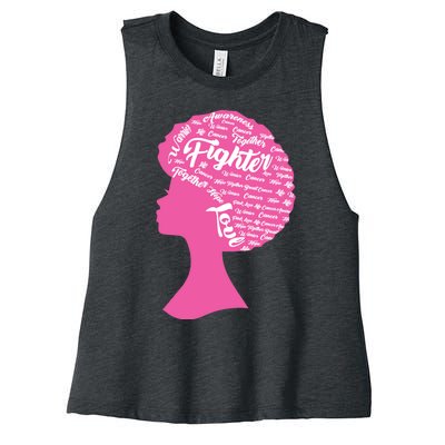 Black Woman Fighter Support Breast Cancer Women's Racerback Cropped Tank