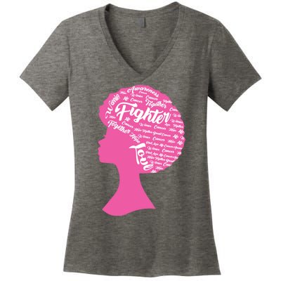 Black Woman Fighter Support Breast Cancer Women's V-Neck T-Shirt