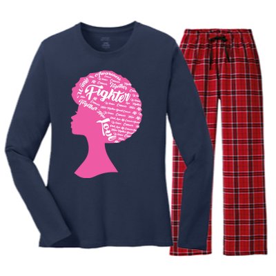 Black Woman Fighter Support Breast Cancer Women's Long Sleeve Flannel Pajama Set 