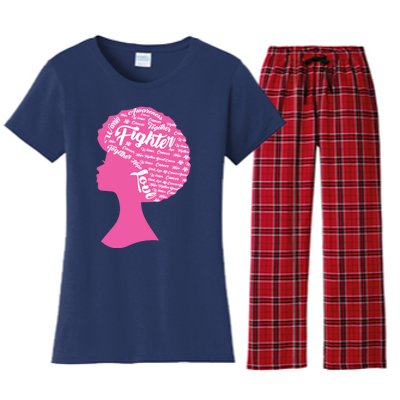 Black Woman Fighter Support Breast Cancer Women's Flannel Pajama Set