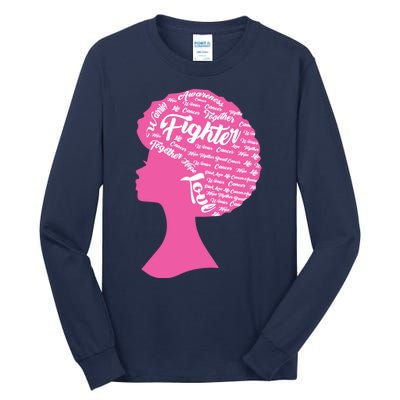 Black Woman Fighter Support Breast Cancer Tall Long Sleeve T-Shirt