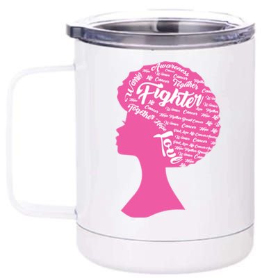 Black Woman Fighter Support Breast Cancer 12 oz Stainless Steel Tumbler Cup