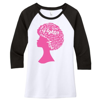 Black Woman Fighter Support Breast Cancer Women's Tri-Blend 3/4-Sleeve Raglan Shirt