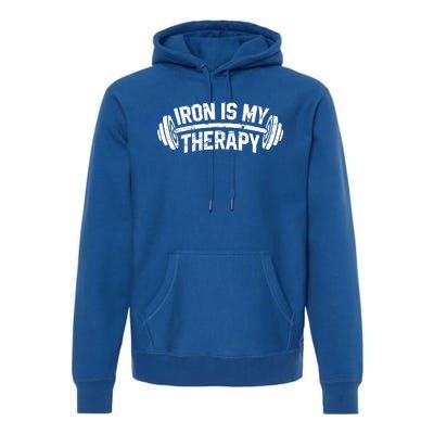 Bodybuilding Workout Funny Gift Iron Is My Therapy Gym Hoody Premium Hoodie