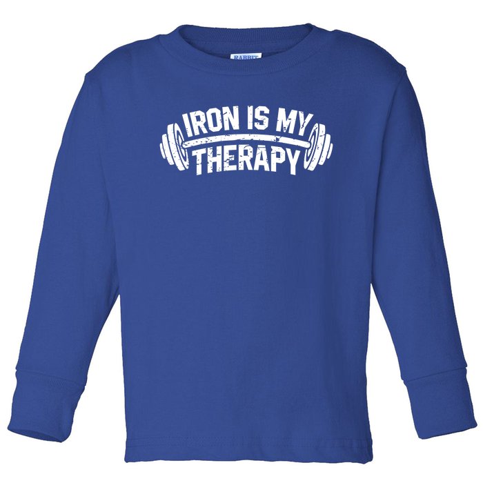 Bodybuilding Workout Funny Gift Iron Is My Therapy Gym Hoody Toddler Long Sleeve Shirt