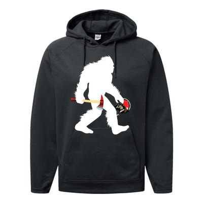 Bigfoot Wildland Firefighter Woodland Sasquatch Fireman Performance Fleece Hoodie