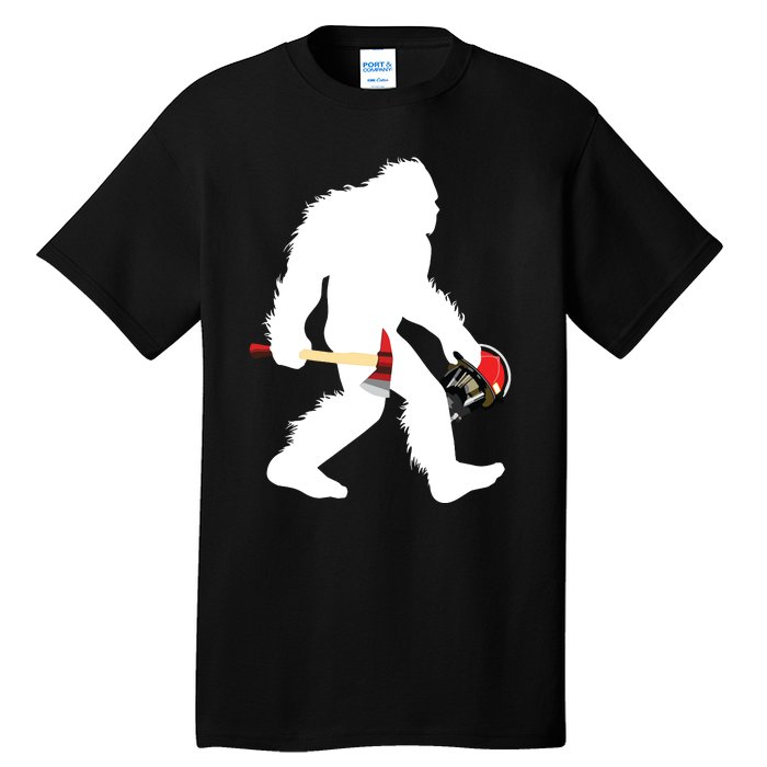 Bigfoot Wildland Firefighter Woodland Sasquatch Fireman Tall T-Shirt