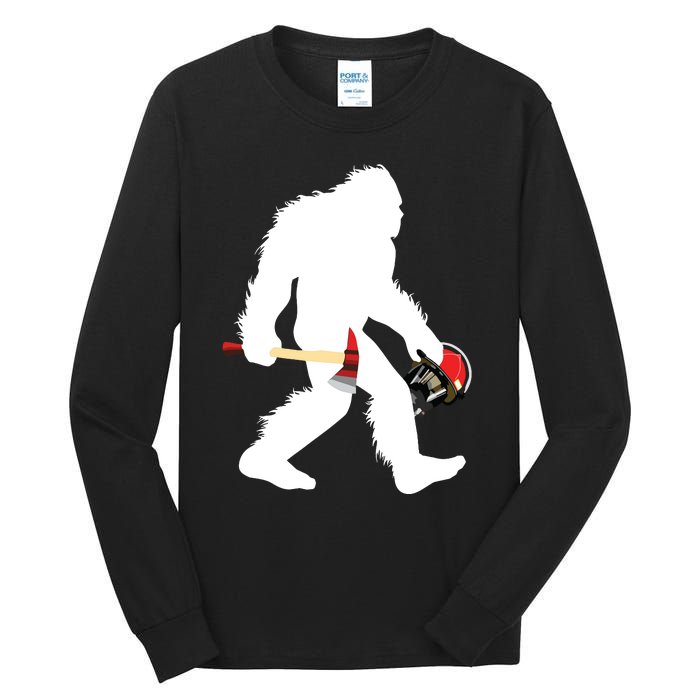 Bigfoot Wildland Firefighter Woodland Sasquatch Fireman Tall Long Sleeve T-Shirt