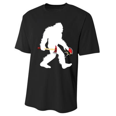 Bigfoot Wildland Firefighter Woodland Sasquatch Fireman Performance Sprint T-Shirt