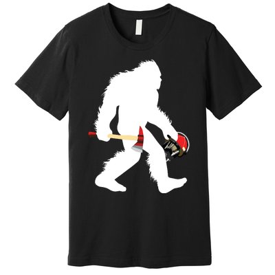 Bigfoot Wildland Firefighter Woodland Sasquatch Fireman Premium T-Shirt