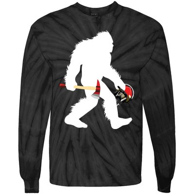 Bigfoot Wildland Firefighter Woodland Sasquatch Fireman Tie-Dye Long Sleeve Shirt