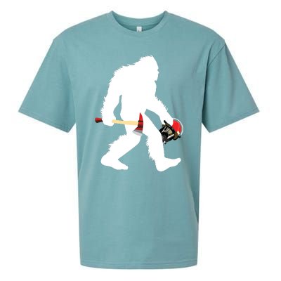 Bigfoot Wildland Firefighter Woodland Sasquatch Fireman Sueded Cloud Jersey T-Shirt